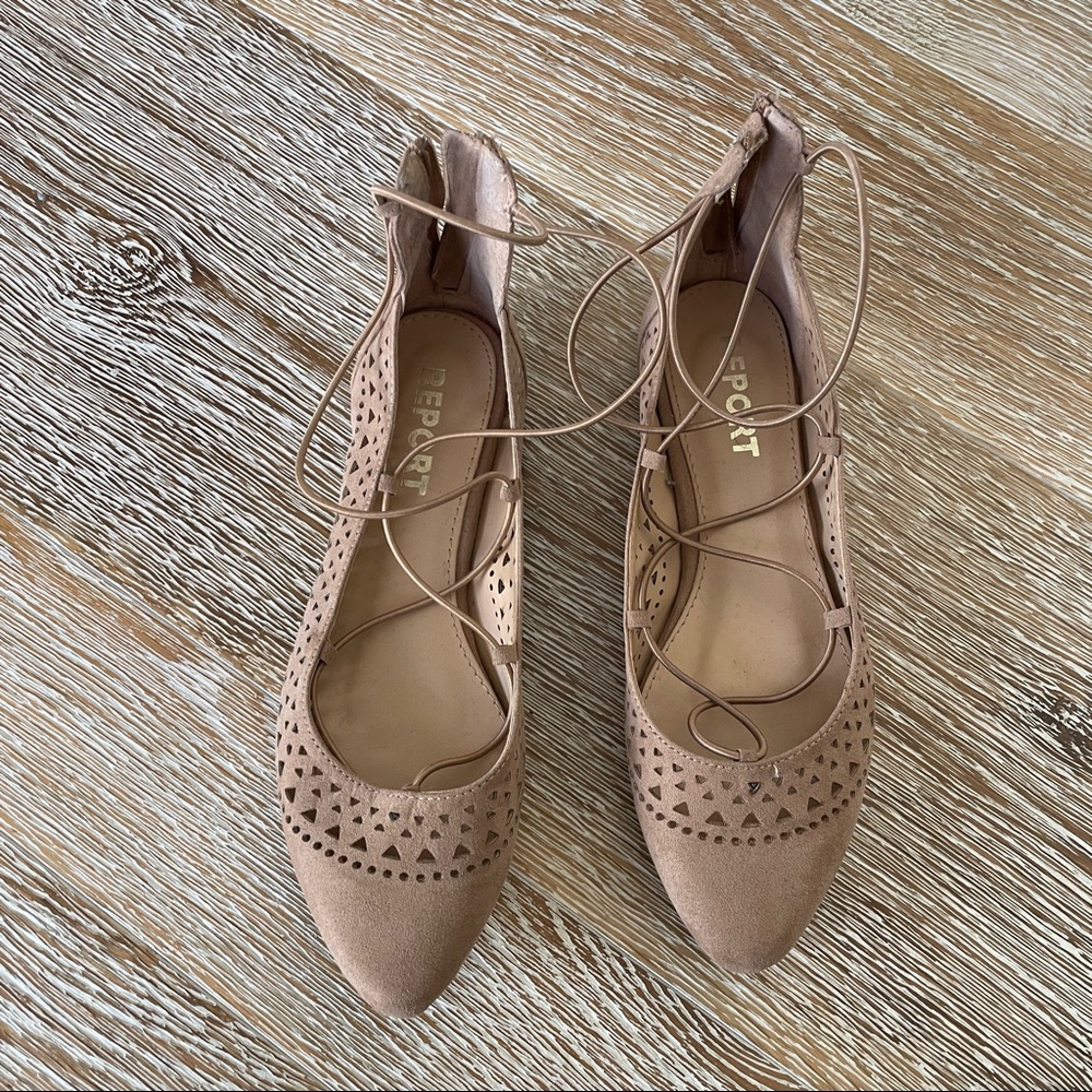 nude ballerina strappy flats